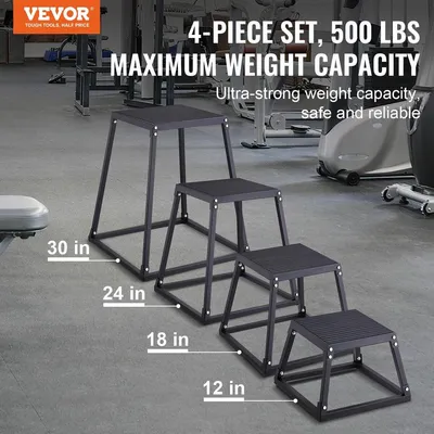 Obrázek produktu pro Plyometrické skokanské bedny, 12/18/24/30 palců Plyo Box, platforma a skokanská agilní bedna, protiskluzová fitness cvičební bedna Step Up Box Set pro domácí posilovnu, kondiční silový trénink, černá