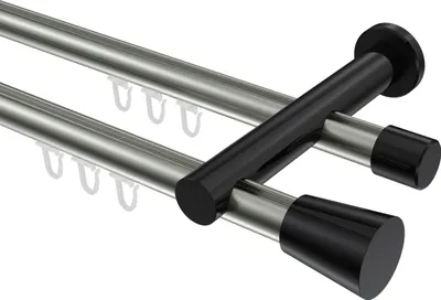 Produktbild von Interdeco Innenlaufstange / Gardinenstange mit Innenlauf Edelstahl-Optik / Schwarz, Typ Platon Sitra (Konus), 20 mm Ø 2-läufig, 400 cm