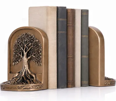 Lebensbaum-Bücherstützen-Set, 2 Stück, bronzefarben, 12,4x7,1x14,5 cm