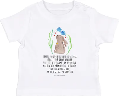 Produktbild von Mr. & Mrs. Panda  T-Shirt Hase Blume 0. - 6. Monat - Weiß - Geschenk, Kleinkind Shirt, Kinder Top, Taufe, Schwangerschaft, Babyshirt, Baby, Ostern, Geburt, Kaninchen