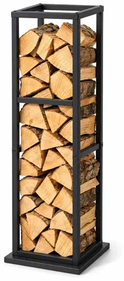 Produktbild von Relaxdays Kaminholzregal, Metall, HBT: 120x35x35 cm, Brennholzregal hoch, für Feuerholz, Stapelholz, Brennholz, schwarz, KI-generiertes Bild