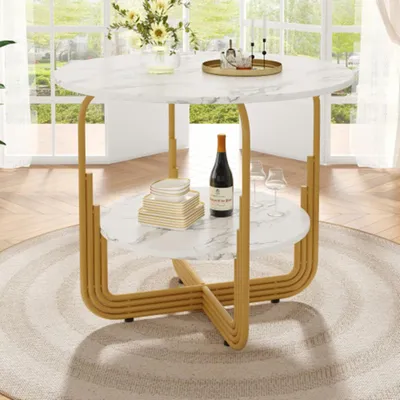 Produktbild von Runder Esstisch, Küchen-Esstisch, Runder Couchtisch für 4 Personen, Tischplatte kleine runde Platte in der Mitte zur Aufbewahrung,für Esszimmer