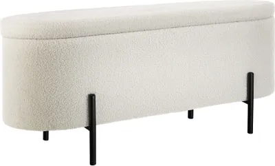 Produktbild von Tectake Lanja Sitzbank, gepolstert, mit Stauraum, Bouclé Cremeweiß, 97x36x42 cm, 150 kg Tragkraft, Scandi-Stil für Flur, Wohn-, Schlaf- & Esszimmer