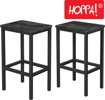 Produktbild von Hoppa! | Barkrücken Set | 2 Stühle aus Holz mit schwarzem Eisenrahmen