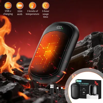 Immagine prodotto di Scaldamani - Confezione da 2 scaldamani elettrici ricaricabili - Batteria inclusa - Oltre 15 ore di calore - Riutilizzabili - Portatili