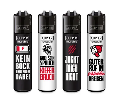 Produktbild von CLIPPER Feuerzeug 4er Set - Sprüche #2 Sammler-Edition