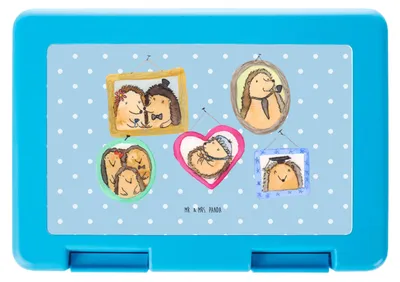 Produktbild von Mr. & Mrs. Panda Bentobox Igel Familie - Blau Pastell - Geschenk, Bruder, Bento Box, Lunchbox, Snackbox, Essensbox, Bilder, Muttertag, Frischhaltedose