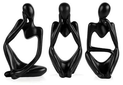 Immagine prodotto di 3 decorazioni a forma di statuette di pensatori, sculture in resina astratte