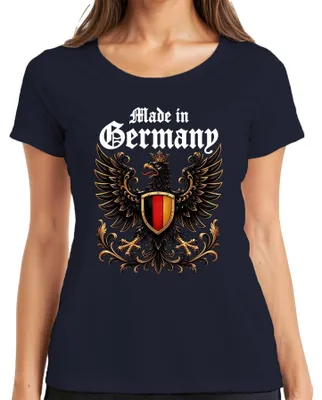 Obrázek produktu pro Tričko s nápisem "Bundesadler" (německý orl), německý znak, vyjadřující hrdost, s nádechem sarkasmu, s motivem koruny, dámské, tmavě modré, velikost XL