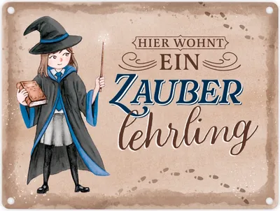 Produktbild von Zauberschülerin Metallschild in 15x20 cm in blau mit Spruch Hier wohnt ein