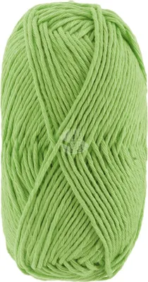 A ball of green yarn on a white background.