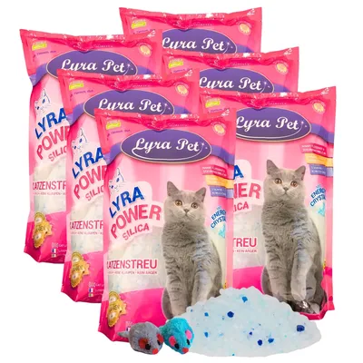 Produktbild von 6 x 5 Liter Lyra Pet® Lyra Power Silica Silikat Katzenstreu + 2 Mäuse