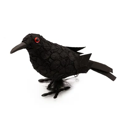 Produktbild von Deko-Krähe, 20 cm, Schwarz mit roten Augen, Halloween-Dekoration