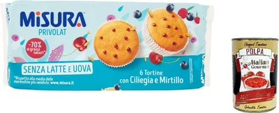 Produktbild von 6x Misura Tortine con Ciliegia e Mirtillo Privolat Törtchen mit Kirsche und Heidelbeere ohne Milch und Eier 290g + Italian Gourmet polpa 400g