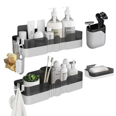 Produktbild von Badezimmerablage Set 2x Ablage 1x Halter für Zahnbürsten 1x Seifenschale