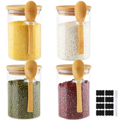 Vorratsgläser 4er Set 500 ml mit Deckel & Löffel, Borosilikatglas