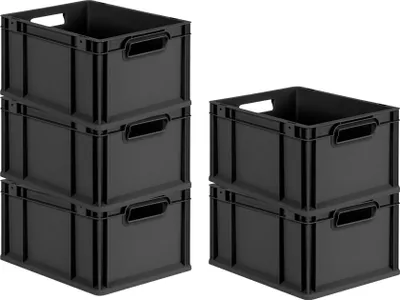 Produktbild von SparSet 5x Eurobox NextGen Grip | HxBxT 22x30x40cm | 20 Liter | Griffe offen | Schwarz | Eurobehälter, Transportbox, Transportbehälter, Stapelbehälter