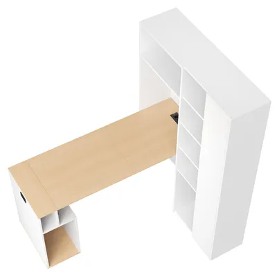 Produktbild von Flieks Bücherregal Hochregal mit klappbarem Schreibtisch, Eckschreibtisch Frisiertisch mit Steckdose und USB, Regal mit 2 höhenverstellbare Ablagen