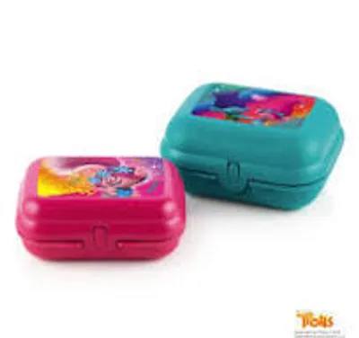 Produktbild von TUPPERWARE Zwillings Lunchbox Snackbox Gr. 3 Trolls türkis + Gr. 2 Trolls rosa