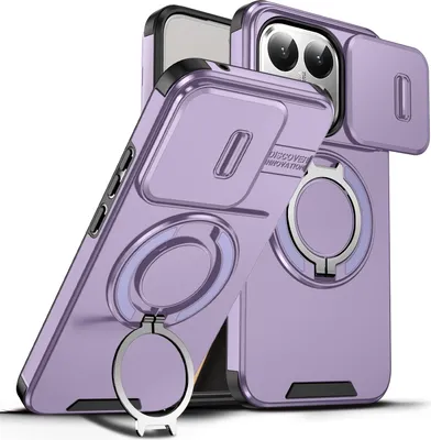 Image de Etui double couche pour Xiaomi 15T, avec couvercle coulissant pour l'appareil photo et support magnétique pour anneau Violet