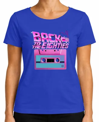 Imagen del producto de Camiseta para mujer, estilo retro de los años 80, con motivos de sintetizador, neón y estética "synthwave". Color azul, talla XXL