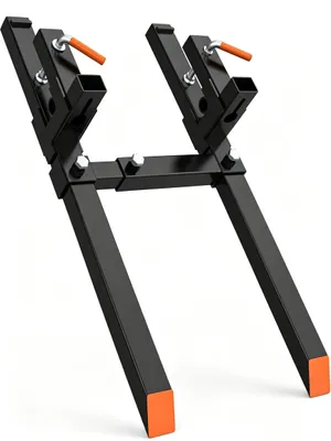 Obrázek produktu pro Paletové vidle – Připevňovací lopatové vidle pro traktor a pásový nakladač – 109 cm – nosnost 907 kg – nastavitelná stabilizační tyč – černá barva