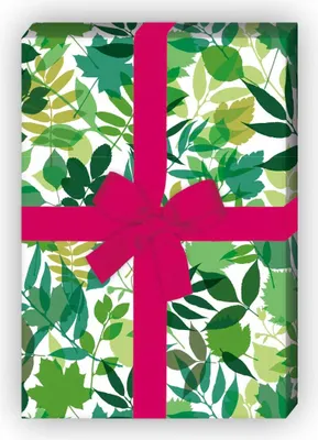 Produktbild von Frisches Geschenkpapier mit Laub Muster in grün - G6298, 32 x 48cm