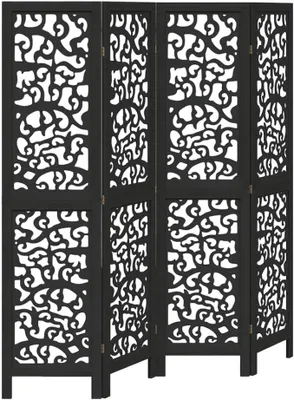 Imagen del producto de Pantalla divisoria de 4 paneles, color , madera maciza de paulownia, para separar espacios, 160 cm