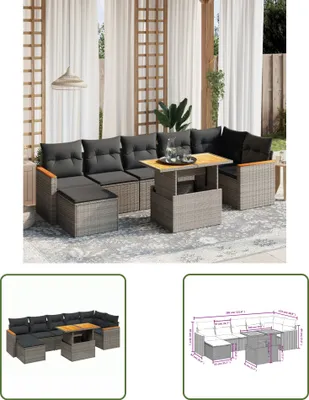 Produktbild von The Living Store 8-tlg. Garten-Sofagarnitur mit Kissen Grau Poly Rattan