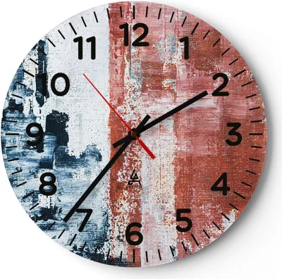 Produktbild von Wanduhr - Rund - Glasuhr - Abstraktion Marine Rot - 40x40cm - Schleichendes Uhrwerk - Lautlos - zum Aufhängen bereit - Dekoration Modern - Wanddekoration aus Glas - C4AR40x40-4883