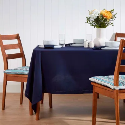 Image de HOMESCAPES Nappe bleu foncé 178 x 300 cm, 100% coton