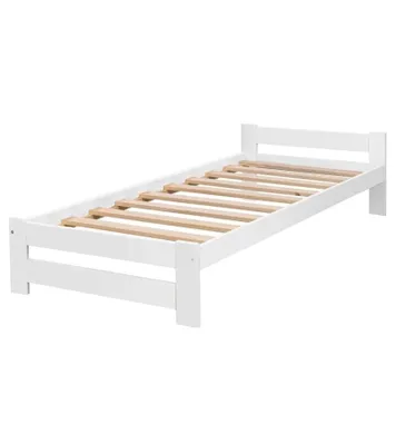 Produktbild von Bettgestell Reko - Massivholz - Holzbett – mit Lattenrost / Rollrost - Bettrahmen - Einzelbett - Hotelbett - Weiß - 90x200cm