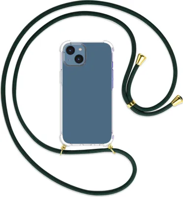 Produktbild von Handykette Backcover-Schutzhülle mit Band (Metall goldfarben) für Apple iPhone 14 (6.1'') - dunkelgrün