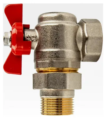Produktbild von Kugelhahn, G 1/2 Zoll x Innengewinde Rp 1/2 Zoll (DN10) mit Flügelgriff und Überwurfverschraubung, flachdichtend, vernickeltes Messing