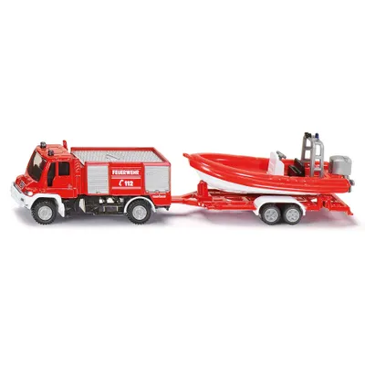 Zdjęcie produktu dla SIKU Blister - Wóz strażacki Unimog z łodzią