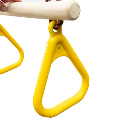 Produktbild von Gartenwelt Riegelsberger Turngerät Set Gelb, Schaukelhöhe 2.10-2.55m, Hartholz-Trapezstange Ø35x450mm, Kunststoffringe 130x120x18mm, Seil verstellbar 95-150cm, Belastbarkeit 120kg, extrem witterungsbeständig