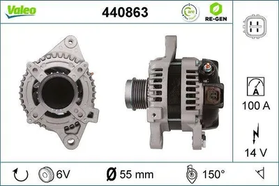 Produktbild von VALEO 440863 Lichtmaschine Generator LiMa 100A 14V für TOYOTA Yaris Schrägheck (P9) AURIS (NRE15, ZZE15, ADE15, ZRE15, NDE15) COROLLA Stufenheck (E15)
