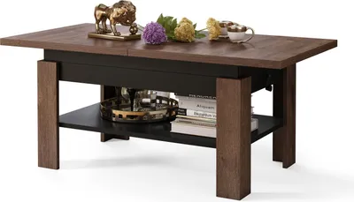 Produktbild von All4All Couchtisch Rino , Kaffeetisch , Wohnzimmertisch mit Ablage , Sofatisch , ausziehbar bis 170cm , höhenverstellbar , 130x65cm , 05 , Braune Eiche + Schwarz