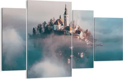 Produktbild von Bild auf Leinwand - Leinwandbild - 4 Teile - Alpen Bled Kirche - 120x70cm - Wand Bild - Wanddeko - Wandbilder - Leinwanddruck - Bilder - Wanddekoration - Leinwand bilder - Wandbild - DL120x70-4130