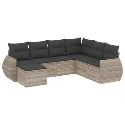 Produktbild von vidaXL 7-tlg. Garten-Sofagarnitur mit Kissen Hellgrau Poly Rattan