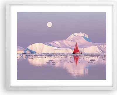 Produktbild von Gerahmtes Poster - Weißer Rahmen - Segelschiff Mond Gletscher - 50x40 cm - Wand Bild - Wanddeko - Wandbilder - Kunstposter - Wandposter - Bilderrahmen - Bilder - Kunstdruck - P2WAA50x40-4462