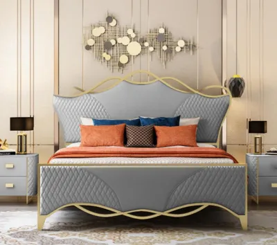 Produktbild von Stilvolles Schlafzimmer Bett Designer Kunstleder Doppelbett Holzgestell
