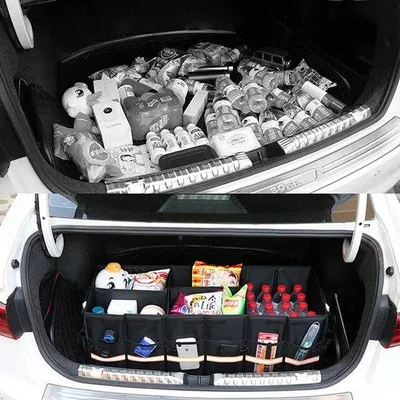 Produktbild von XL-Organizer für den Kofferraum mit Abdeckung. Robuster, faltenbarer Organizer mit mehreren Fächern und verstellbaren Griffen - Unverzichtbares Auto-Zubehör (XL 35,4 x 13,8 x 11,8 Zoll).