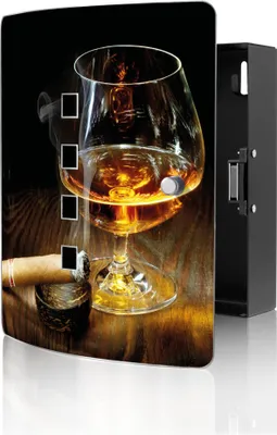 Produktbild von banjado Design Schlüsselkasten aus Edelstahl für 10 Schlüssel, Schlüsselschrank 24 x 21,5 x 7cm groß mit Magnetverschluss,  Whiskey & Cigar [BWSK 10163]