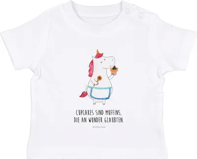 Produktbild von Mr. & Mrs. Panda Babyshirt Einhorn Küche 0. - 6. Monat - Weiß - Geschenk, Unicorn, Torte, Kinder Top, Oberteil, Träumer, Baby  Shirt, Einhörner, T-Shirt, Kuchen
