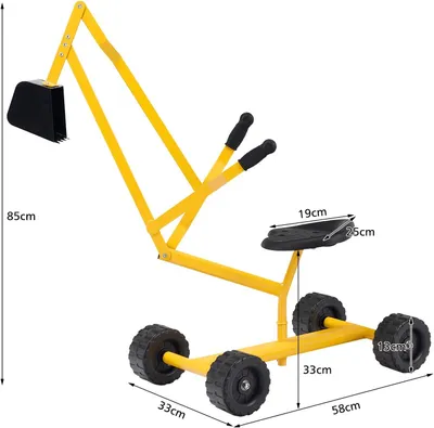 Produktbild von GOPLUS Kinder Sitzbagger, 360°drehbar Sandbagger Aufsitzbagger mit großer Schaufel & Gummigriffe & 4 Rädern, Kinderbagger aus Metall, Gelb