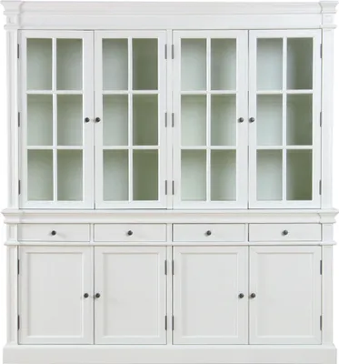 Produktbild von Amaretta 4 türiger Vitrinenschrank antik weiss, antik patiniert. Breite 186 cm, Höhe 200 cm.