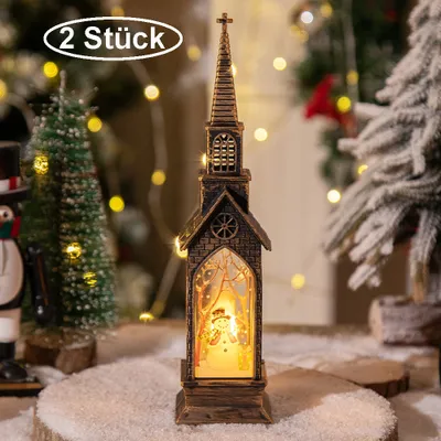 Produktbild von 2 Stück Weihnachtsdekoration mit Beleuchtung Batteriebetrieben Kirche,LED Tischlampe Nachtlicht Weihnachtsbeleuchtung Heimdekoration(Schneemann)