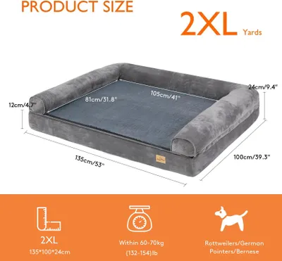 Produktbild von Extra großes Hundebett - Sofa-Hundebett 2XL - Mit Randpolster - Wasserdichter Abnehmbarer Waschbarer Bezug - Plüsch Und Schaumstoffkern - Grau