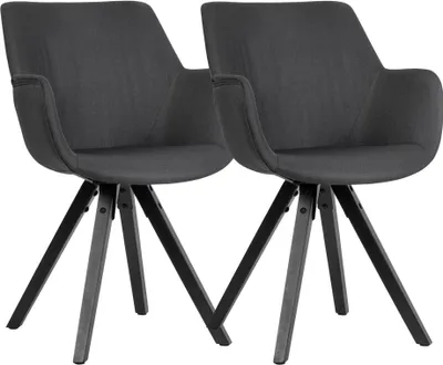 Produktbild von Esszimmerstuhl 2er Set Schwarz mit Armlehnen mit schwarzen Beinen | Stoff Küchenstühle Modern mit schwarzen Beinen | Schalenstuhl Gepolstert